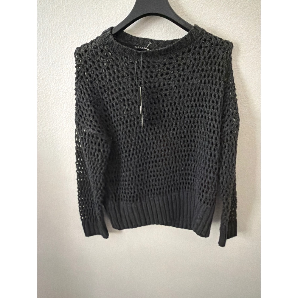 Fashion Nova Above Average Crochet Sweater Charcoal Grey Open Knit  Size M